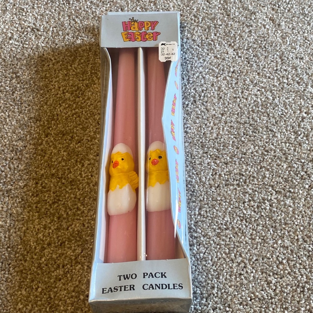 Vintage Kmart Easter Candles 2 Pack Pink Taper Chick in Egg Novelty Decor